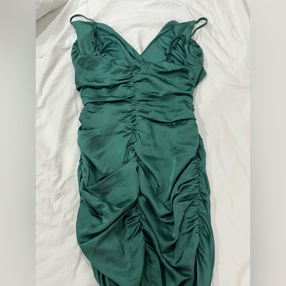 Faux satin green dress